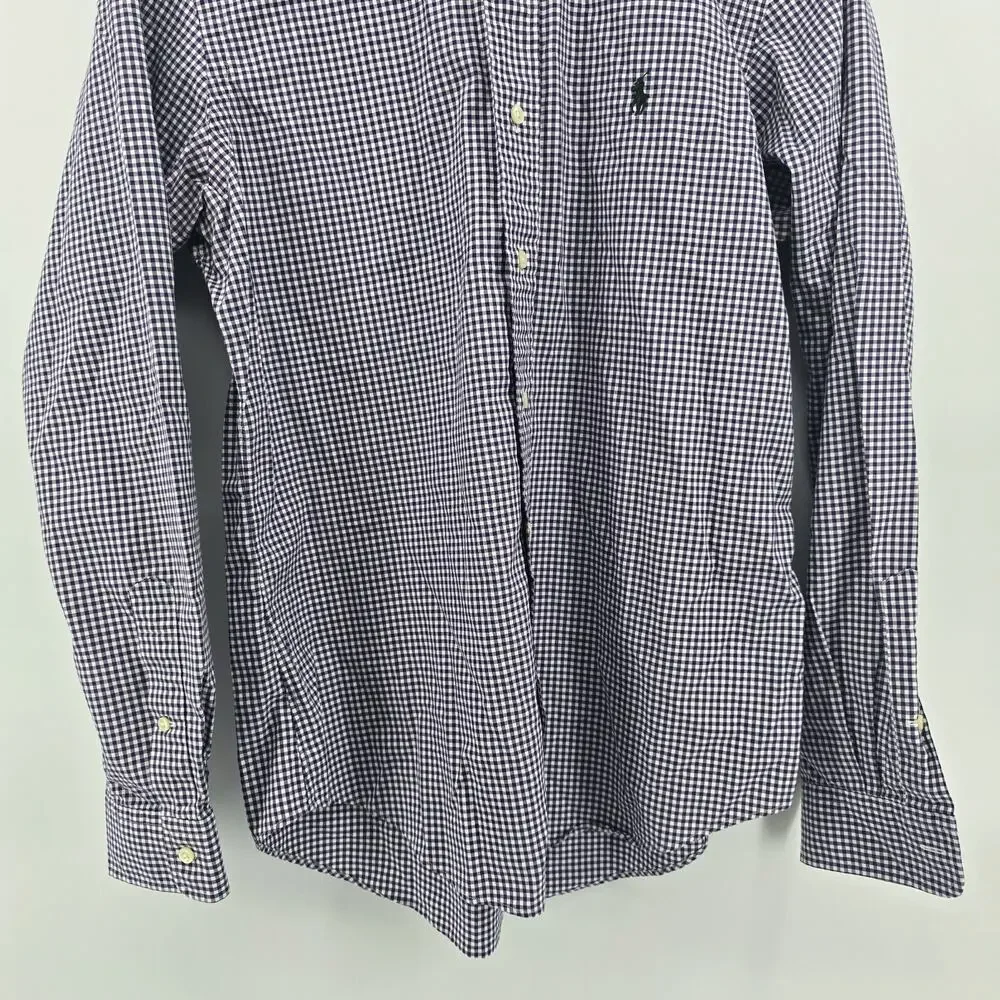 Polo Ralph Lauren Men Blue Gingham Button Down Shirt Size Medium custom fit Pony